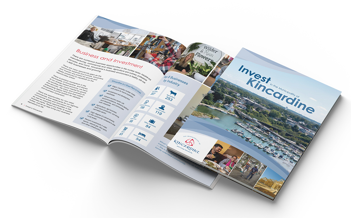 Two investment packages with one open to show internal pages.