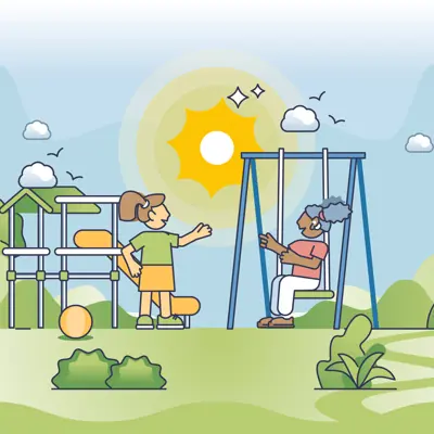 An illustration of two children playing in a park.