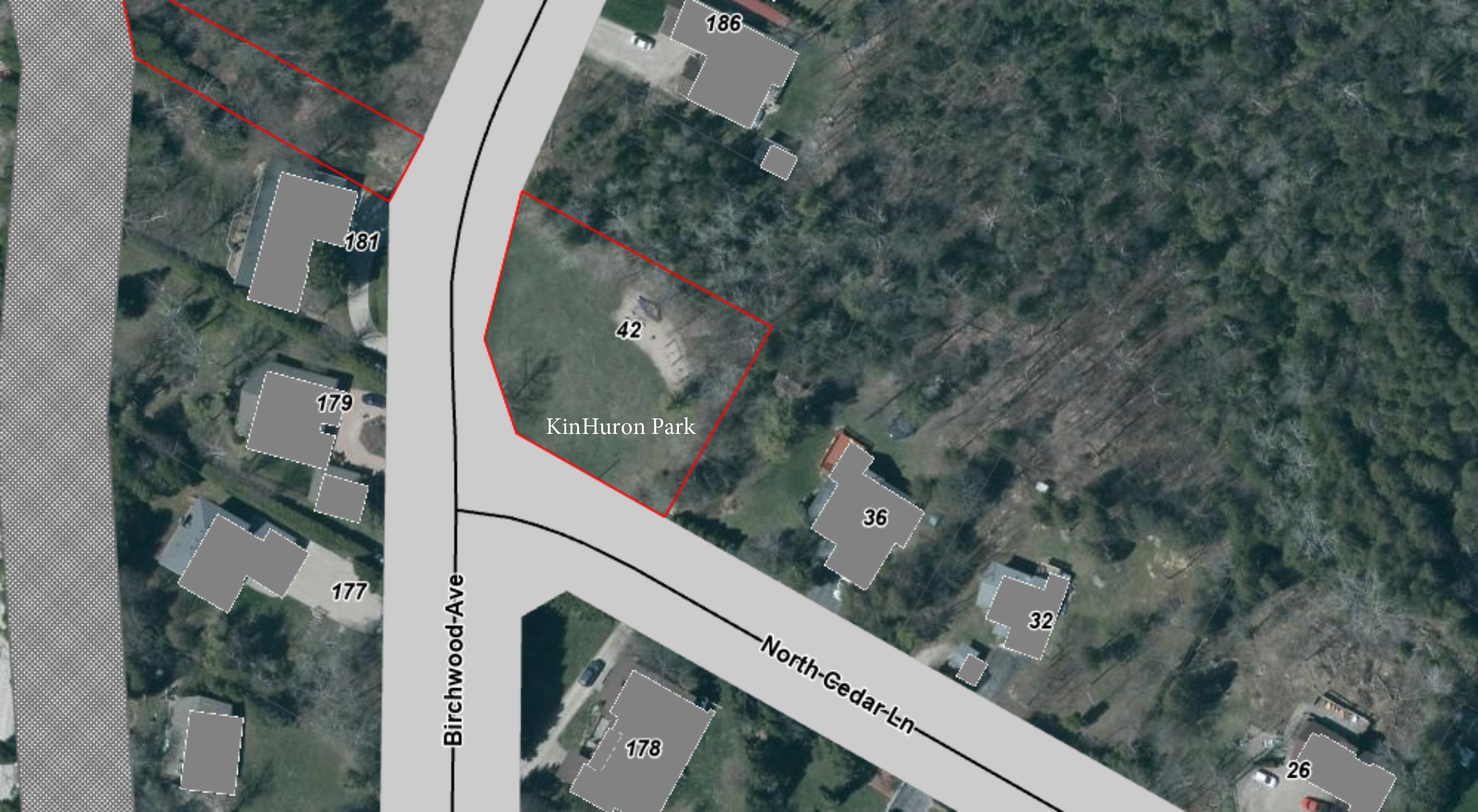 Aerial map showing the Kinhuron Park location.